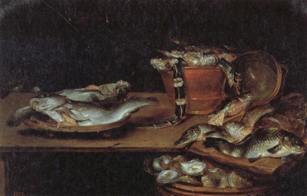 Alexander Adriaenssen Still Life with Fish,Oysters,and a Cat oil painting picture
